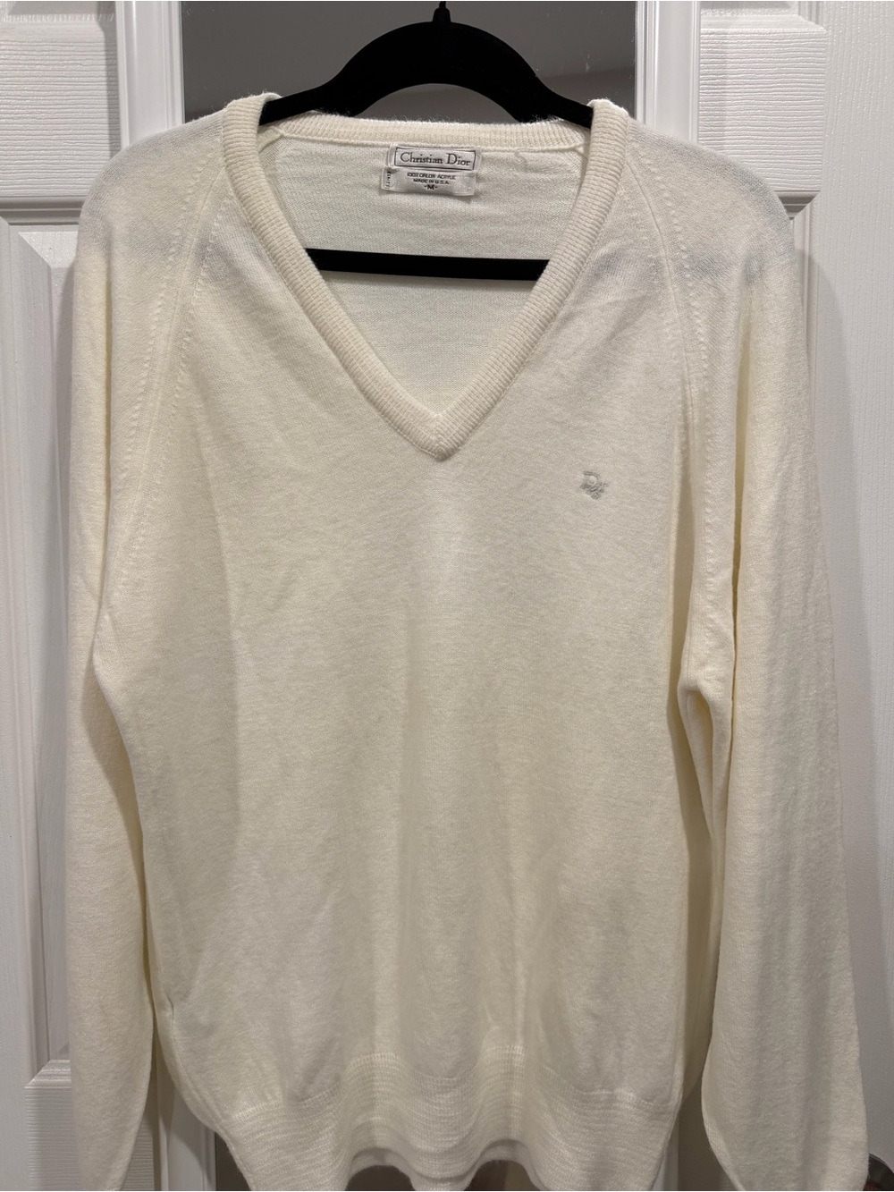 Vintage Dior Men’s Ivory V-Neck Sweater